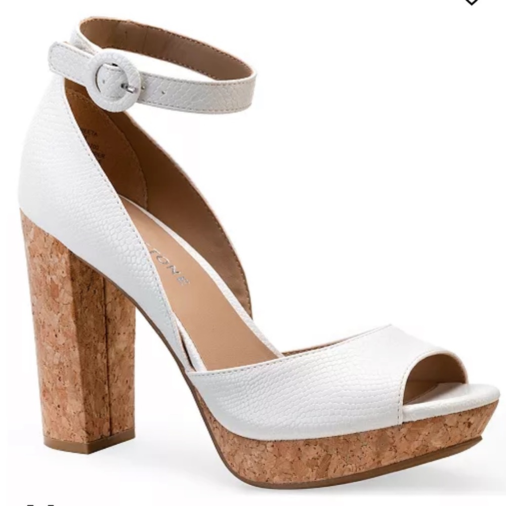 SUN+STONE Reeta Ankle Sandals,White, Peep Toe Platform Hell 4”,Brand New SIZE 5.